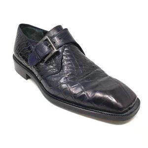 Men's Maxima for Wendel's Monk Strap Loafers Shoes Size 9.5 Blue Full Alligator